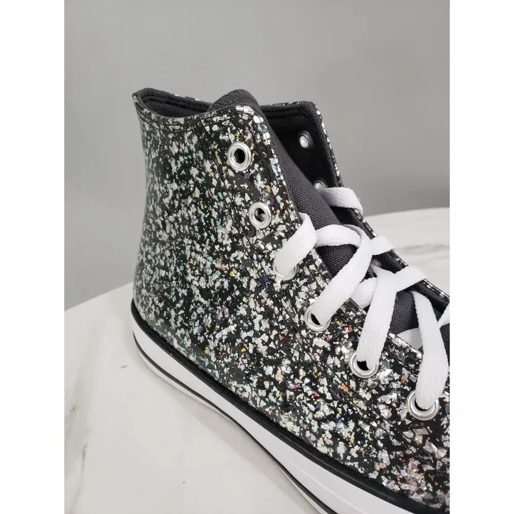 NEW Converse Girls BIG KID Size 6 Black Glitter High Top Shoes Gray‎ Metallic